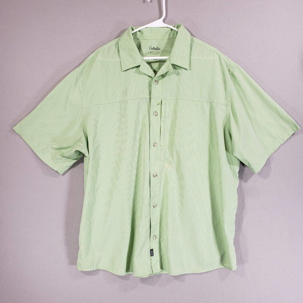 Cabalas Shirt Mens XL Green Plaid Short Sleeve Lightweight Outdoor Fishing
